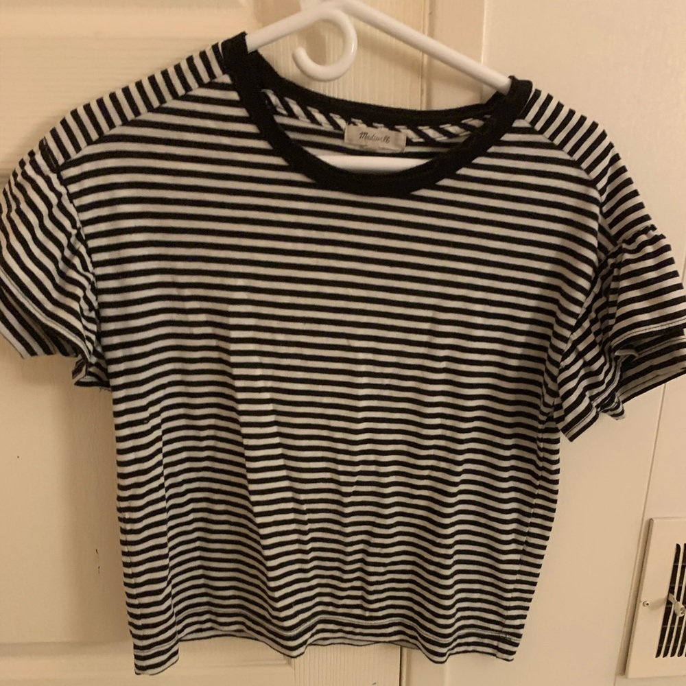 Madewell Striped Ruffle Sleeve Tee